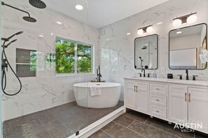 Eco-friendly toiletries, hair dryer, towels, soap
