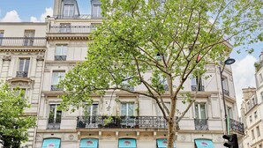 A multi-story building with balconies, large windows, and a tree in front. - Sublime Apartment Beaubourg/le Marais (Paris)
