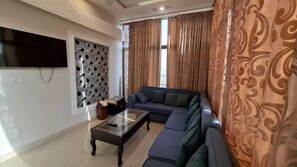 Smart TV, lareira, livros