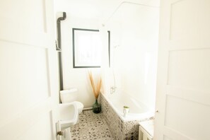 Hair dryer, towels, toilet paper