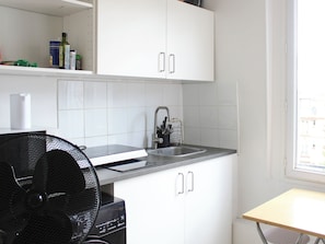 Fridge, microwave, coffee/tea maker