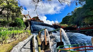 A waterfall with a wooden walkway and railing. - Gueshouse di Paolo by Concavus (Campos do Jordão)