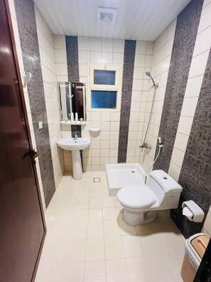 Dusche, Regendusche, Haartrockner, Hausschuhe