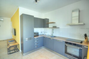 Fridge, microwave, oven, dishwasher