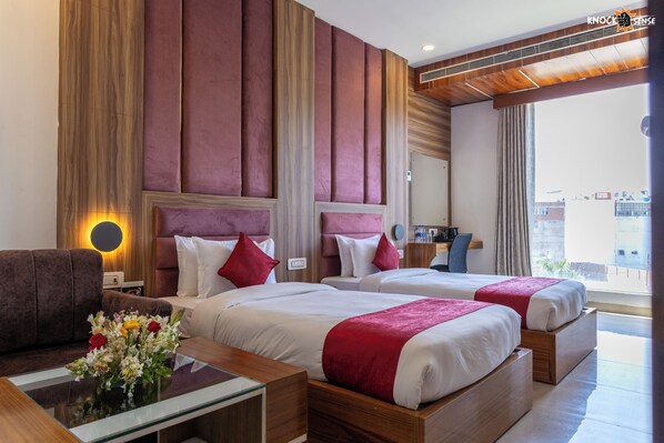 Double or Twin Room, Garden View | Desk, laptop workspace, blackout curtains, iron/ironing board