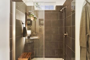 Hair dryer, bidet, towels, soap