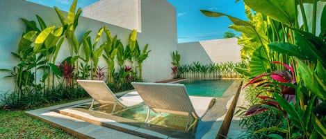 Outdoor pool, pool loungers