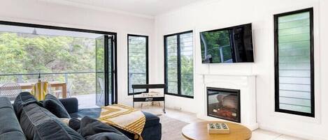 TV, fireplace
