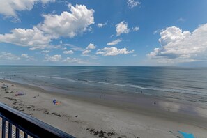 A beach with a clear sky and calm sea.