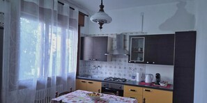 Fridge, oven, stovetop, electric kettle