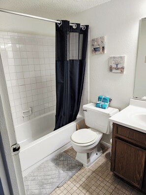 Secador de pelo, toallas, jabón, papel higiénico