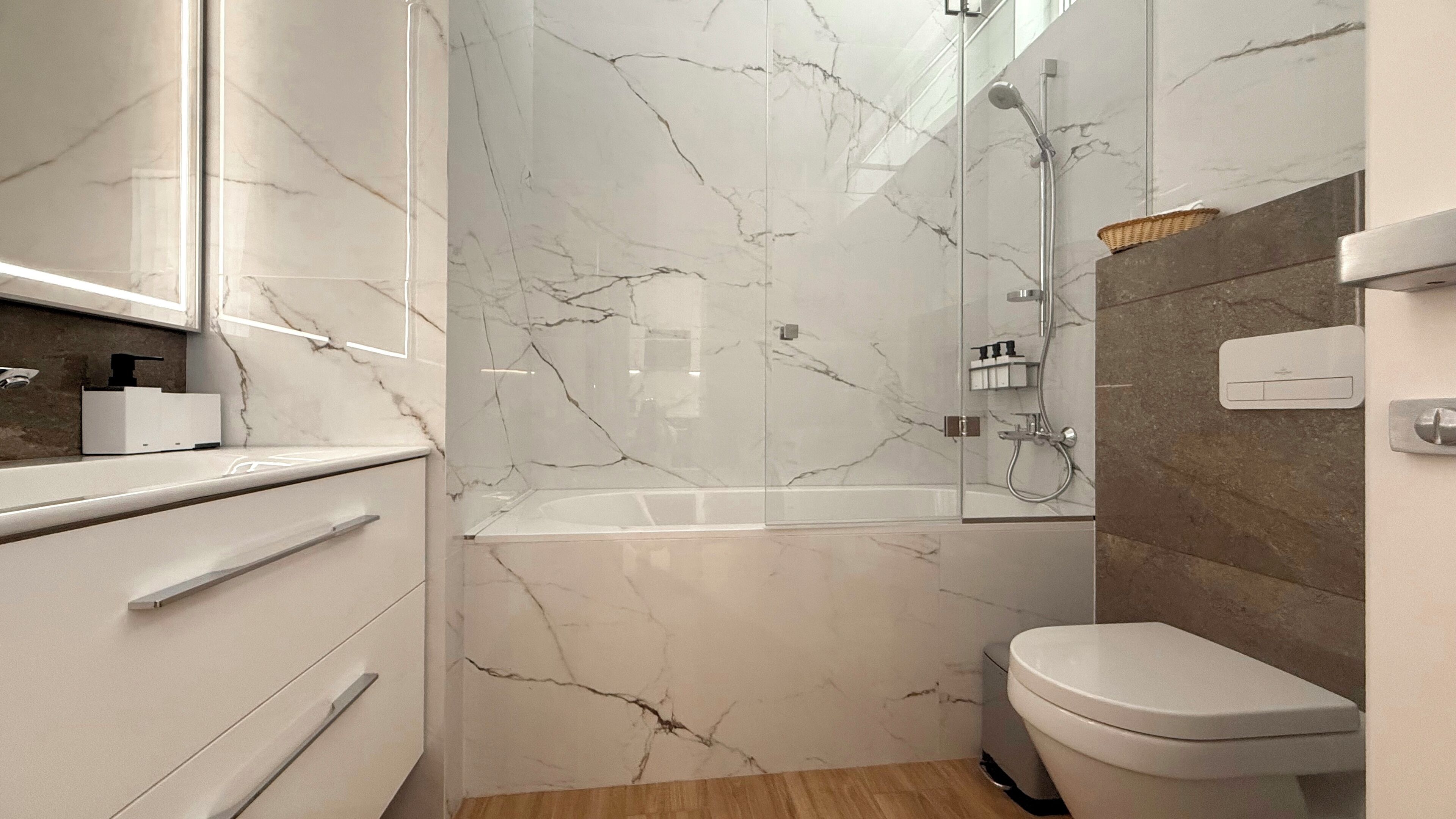 Hair dryer, bidet, towels, soap