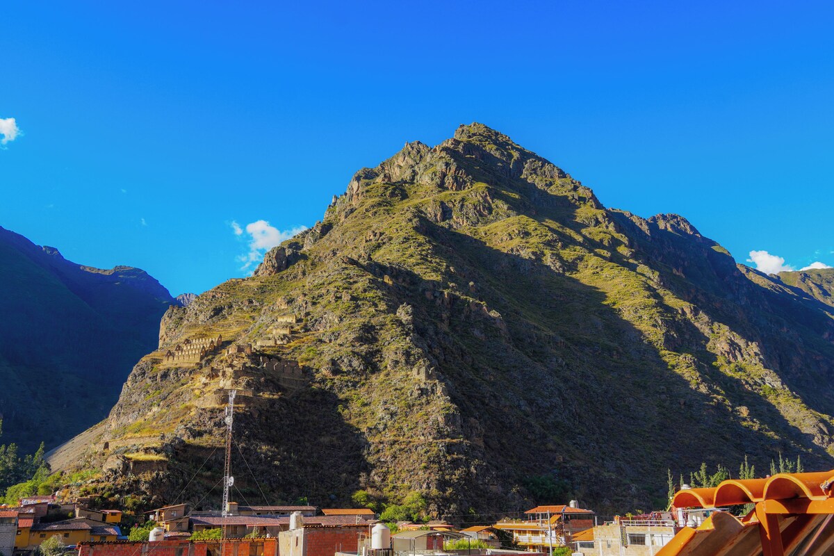 A mountain with a clear sky.