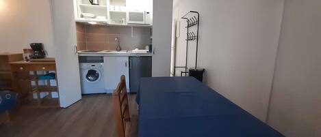 Fridge, microwave, cookware/dishes/utensils