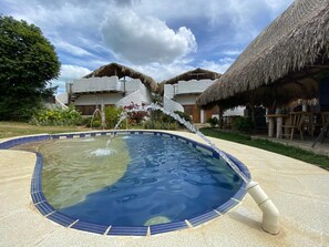 Outdoor pool, sun loungers