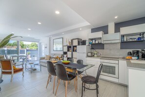 Fridge, microwave, oven, dishwasher