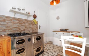 Fridge, oven, stovetop, cookware/dishes/utensils