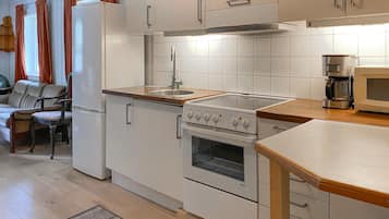 Fridge, oven, stovetop, coffee/tea maker