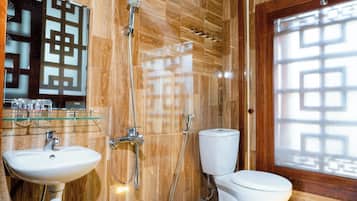 Shower, hydromassage showerhead, hair dryer, slippers