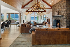 Smart TV, fireplace, video games, DVD player