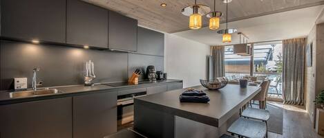 Fridge, toaster, cookware/dishes/utensils