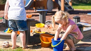Children playing in a playground with sand and toys. - 6 Person Holiday Park Home in Skagen (Skagen)