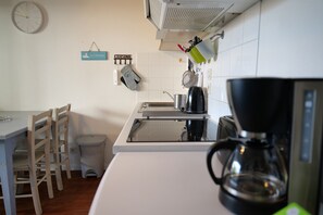 Fridge, microwave, dishwasher, coffee/tea maker