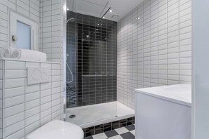 Shower, free toiletries, hair dryer, towels