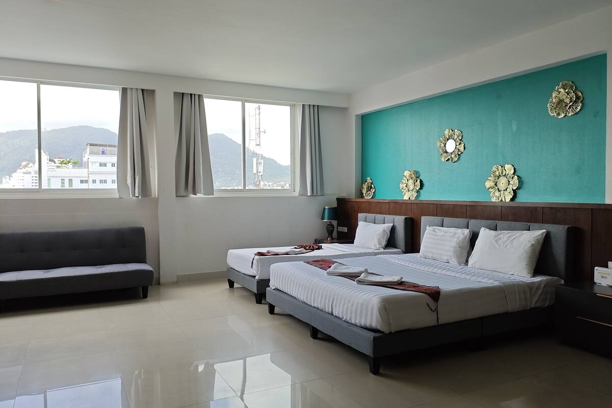Desk, laptop workspace, free WiFi, bed sheets
