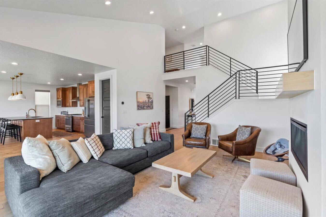 Smart TV, fireplace, video games, DVD player