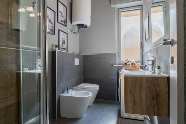 Dusche, Haartrockner, Bidet, Handtücher