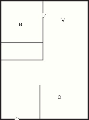 A room layout with a bed labeled 'B' and a large window labeled 'V'. - 2 Person Holiday Park Home in Fano (Fano)