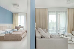 1 chambre, bureau, fer et planche à repasser, lit parapluie
