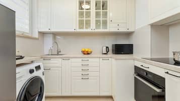 Fridge, oven, stovetop, cookware/dishes/utensils