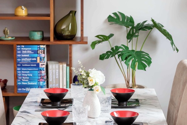 Dining table with elegant tableware.