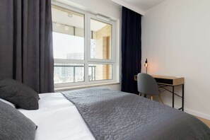 1 bedroom, desk, iron/ironing board, travel cot