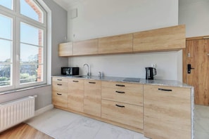 Réfrigérateur, micro-ondes, plaque de cuisson, lave-vaisselle