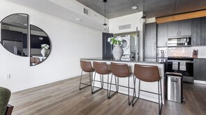 Fridge, dining tables