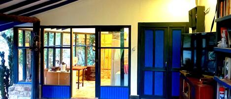 Individually decorated, desk, laptop workspace, blackout curtains