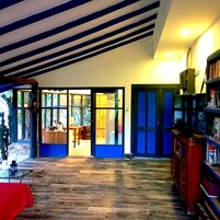 Individually decorated, desk, laptop workspace, blackout drapes