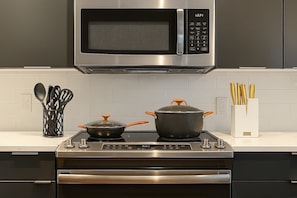 Fridge, microwave, stovetop, toaster