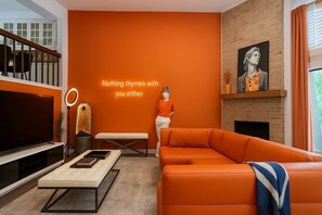 TV, fireplace, offices