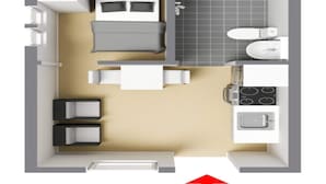 A 2-bedroom apartment layout with a kitchen, dining area, and a small living room. - 6 Person Holiday Park Home in Aarhus N (Aarhus)