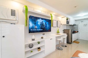 Fridge, microwave, electric kettle