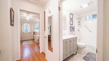 Shower, hair dryer, shampoo