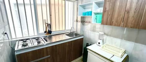 Appartement familial, balcon, vue sur le parc | Cuisine privée | Réfrigérateur, surface de cuisson, vaisselle et ustensiles