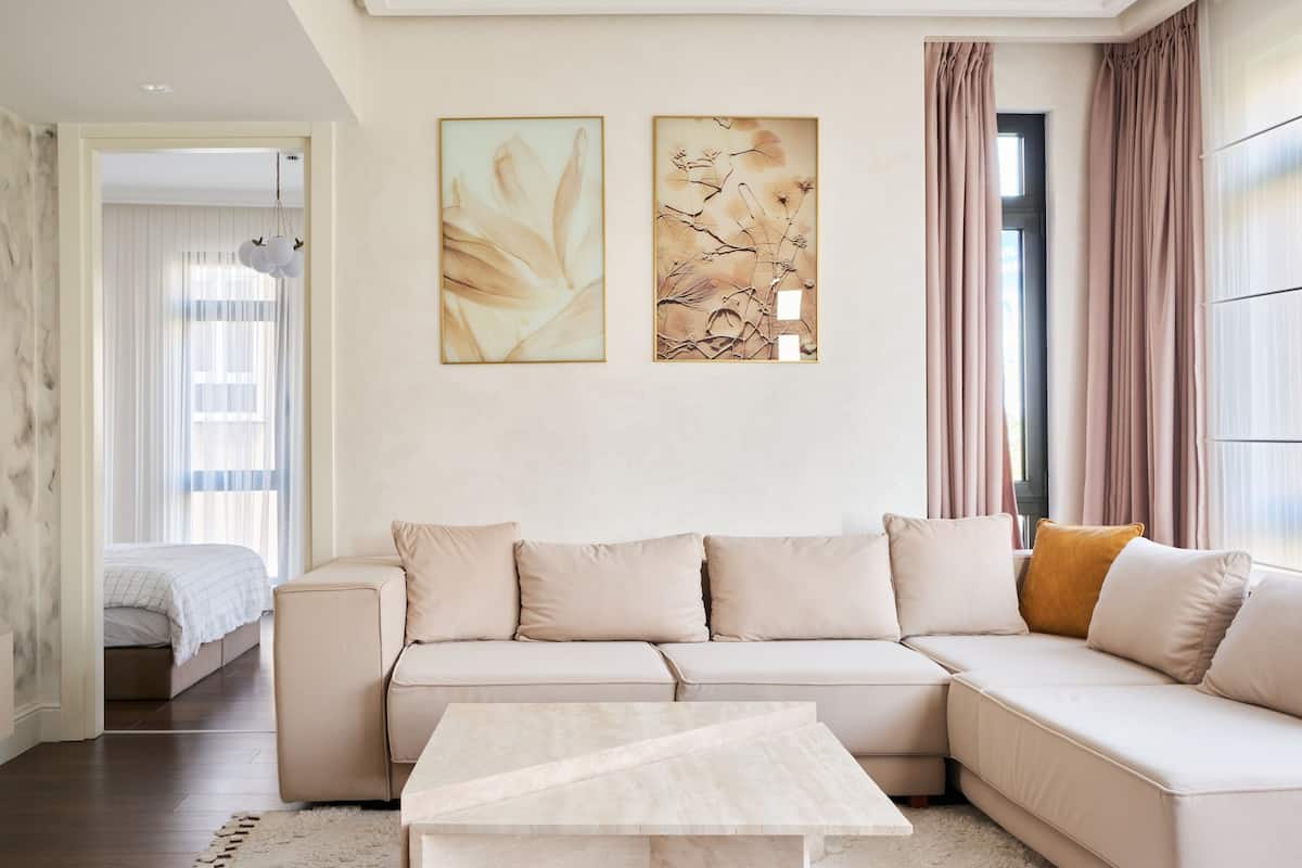 Luxury Apartment, Patio, City View | Desk, laptop workspace, blackout drapes, soundproofing