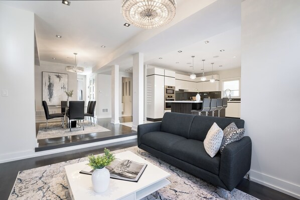 Smart TV, fireplace, video games, DVD player