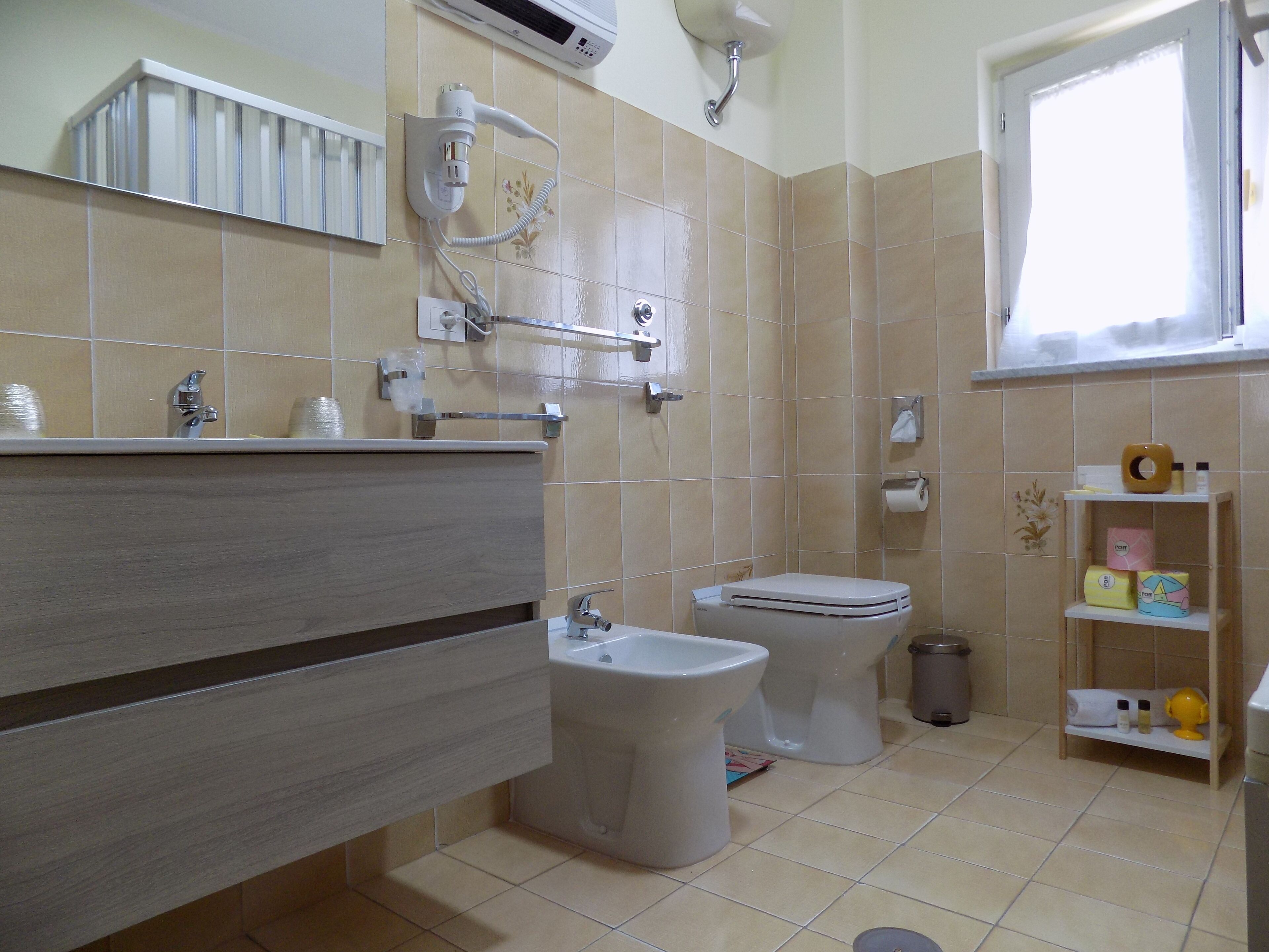 Ducha, secador de pelo, bidet, toallas