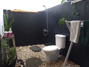 Douche, séchoir à cheveux, bidet, serviettes fournies
